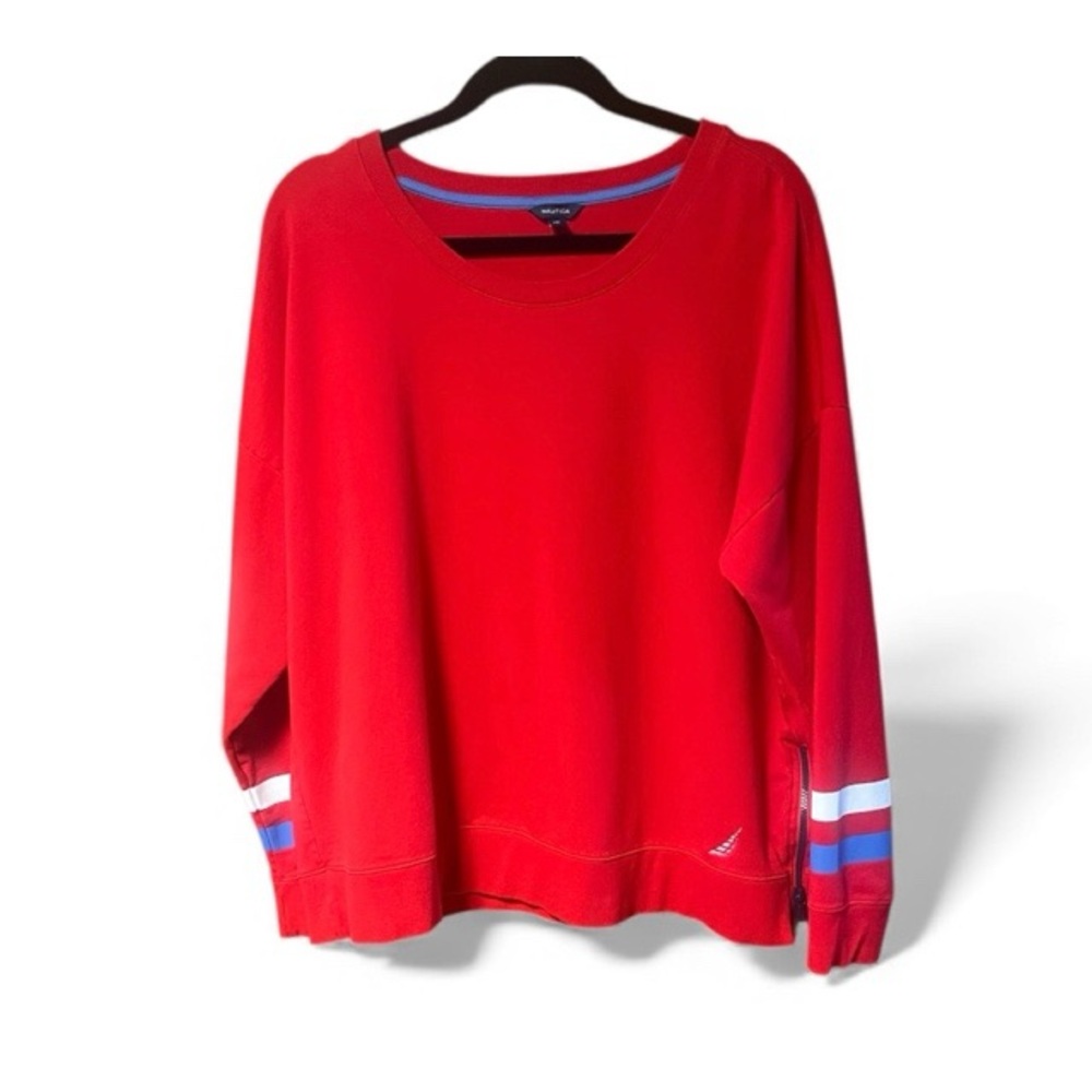 Nautica Striped‎ Sleeve Red Sweatshirt - Picture 2 of 6